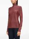 Forte Forte Lurex Jersey Turtleneck T-shirt In Ruby In Burgundy