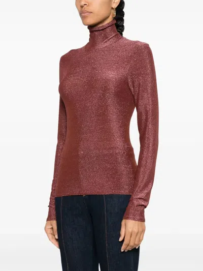 Forte Forte Lurex Jersey Turtleneck T-shirt In Ruby In Burgundy