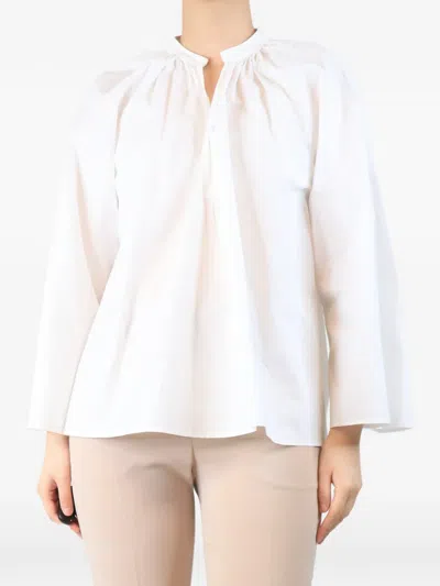 Pre-owned Forte Forte Mandarin-collar Pleated Blouse In White