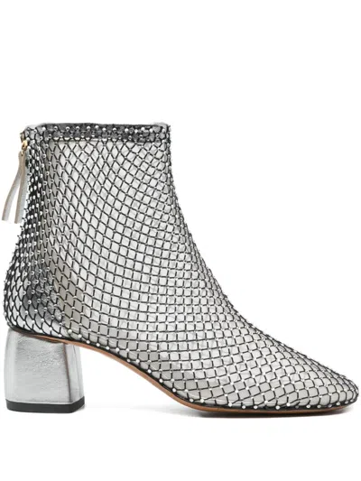 Forte Forte Mesh-panel Block-heel Boots In Silver