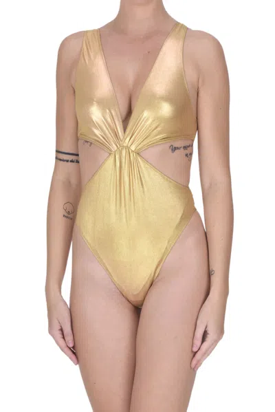 Forte Forte Metallic Effect Fabric Swimsuit In Gold