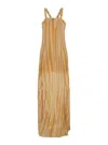 FORTE FORTE METALLIC LONG SLEEVELESS DRESS WITH SQUARE NECK AND CRISS-CROSSED SHOULDER STRAPS ON THE REAR IN TEC