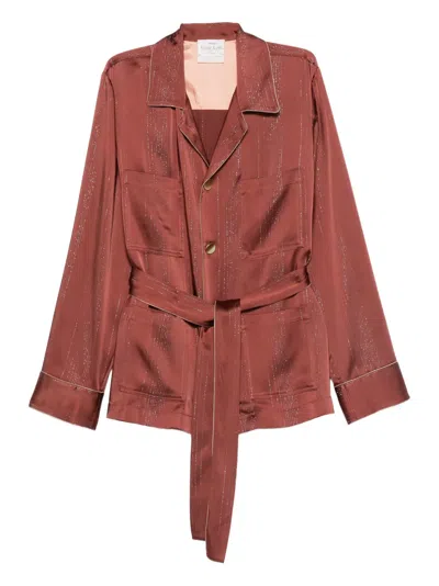 Forte Forte Metallic-striped Belted Jacket In Brown