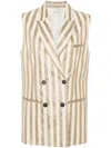 Forte Forte Metallic-stripes Double-breasted Vest In Gold