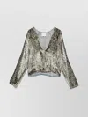 Forte Forte Metallic V-neck Long Sleeve Top In Gray