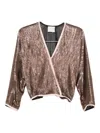 Forte Forte Metallic Wrap-effect Top In Brown