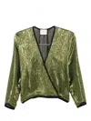 Forte Forte Metallic Wrap-effect Top In Green