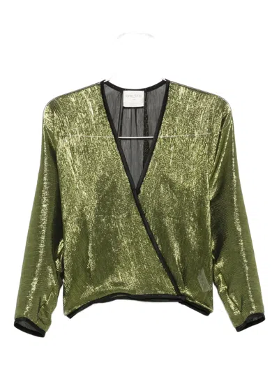 Forte Forte Metallic Wrap-effect Top In Green