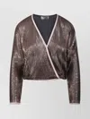 Forte Forte Metallic Wrap V Neck Long Sleeve Top In Brown