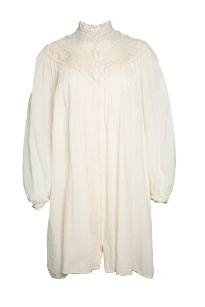 Pre-owned Forte Forte Mini Dotted Dress With Crochet Details In White