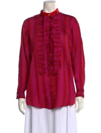 Pre-owned Forte Forte Mock Neck Long Sleeve Blouse In Red