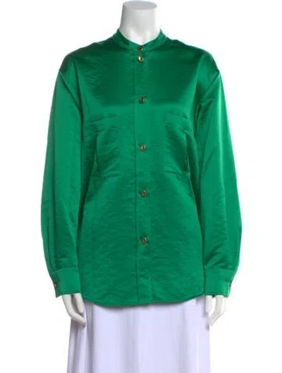 Pre-owned Forte Forte Mock Neck Long Sleeve Button-up Top W/ Tags In Green