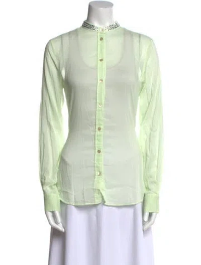 Pre-owned Forte Forte Mock Neck Long Sleeve Button-up Top W/ Tags In Green