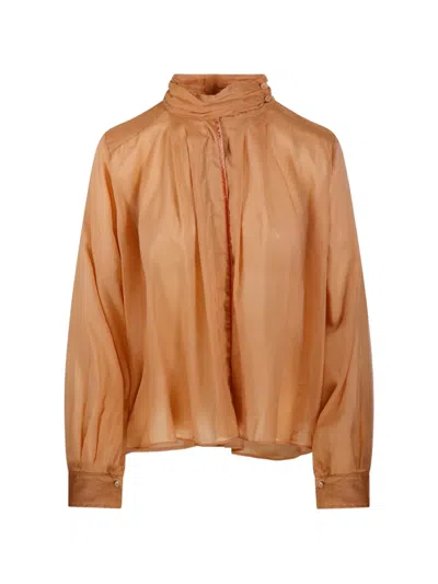 Forte Forte Mock-neck Gathered Blouse In Brown