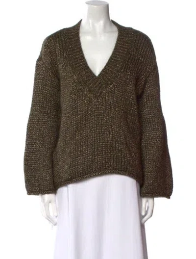 Pre-owned Forte Forte Mohair V-neck Sweater W/ Tags In Green