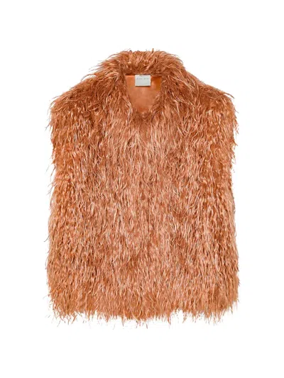 Forte Forte Faux Fur Sleeveless Casual Vest Layering Piece In Brown