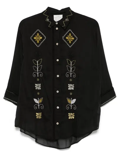 Forte Forte Intricate Floral Embroidered Black Shirt