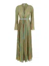 Forte Forte Multicolor Long Dress With Vertical Stripes Motif And Waist Belt In Tech Fabric Woman