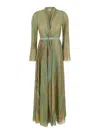Forte Forte Multicolor Long Dress With Vertical Stripes Motif And Waist Belt In Tech Fabric Woman