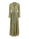 FORTE FORTE MULTICOLOR LONG DRESS WITH VERTICAL STRIPES MOTIF AND WAIST BELT