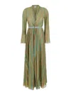 Forte Forte Multicolor Long Dress With Vertical Stripes Motif And Waist Belt In Tech Fabric Woman