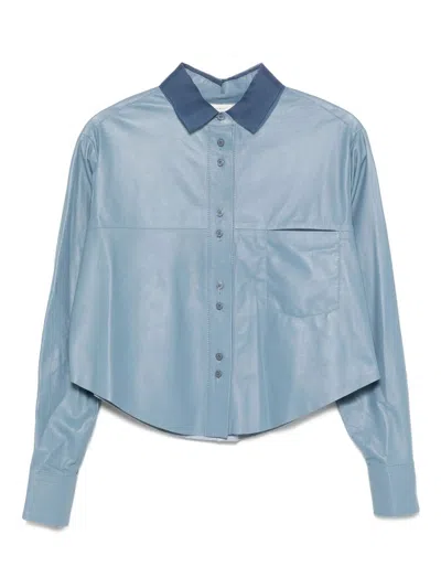 Forte Forte Nappa Leather Boxy Shirt Organza De In Blue