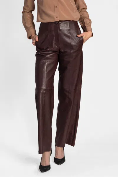 Forte Forte Nappa Leather Trousers In Burgundy In White