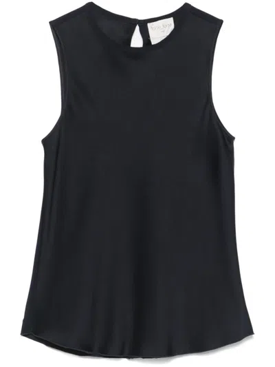 Forte Forte Navy Blue Satin Sleeveless Top In Multicolor