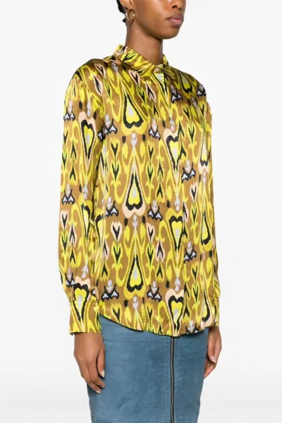 Forte Forte Heart-print Satin Shirt In Yellow