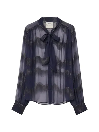 Forte Forte Nuages D'argent Pussy-bow Metallic-stripe Shirt In Black
