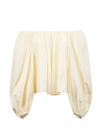Forte Forte Ivory Off-the-shoulder Taffeta Shirt With Puffed Sleeves In Neutral