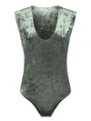Forte Forte Olive Green Iridescent Velvet Bodysuit In Green