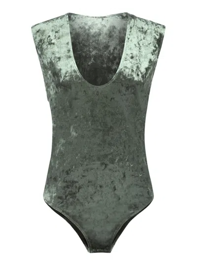 FORTE FORTE OLIVE GREEN IRIDESCENT VELVET BODYSUIT