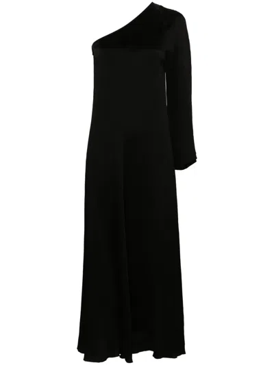 Forte Forte Crinkled One-shoulder Maxi Dress In Black