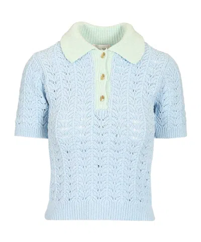 Forte Forte Open Knit Polo Sweater In Blue