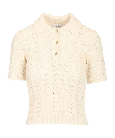 Forte Forte Openwork Polo Knitted Sweater In Neutral