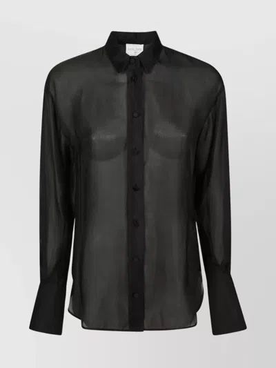 Forte Forte Organza Collared Neck Long Sleeves Top In Black