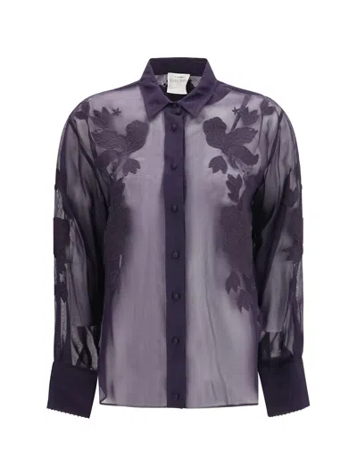 Forte Forte Floral-embroidered Organza Shirt In Purple