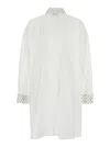 FORTE FORTE WHITE MAXI SHIRT WITH PEARLS DECORATION IN COTTON WOMAN
