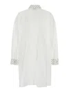 Forte Forte White Maxi Shirt With Pearls Decoration In Cotton Woman In White