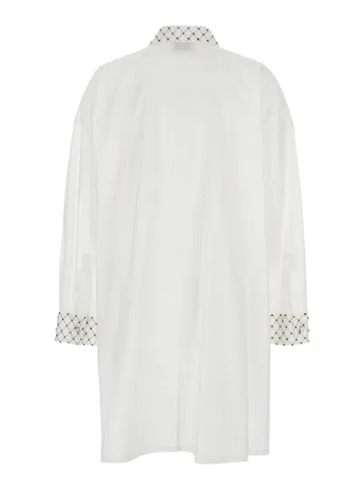 FORTE FORTE WHITE MAXI SHIRT WITH PEARLS DECORATION IN COTTON WOMAN