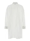 FORTE FORTE WHITE MAXI SHIRT WITH PEARLS DECORATION IN COTTON WOMAN