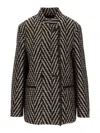Forte Forte Chevron Patterned Sequin-embellished Coat In Black