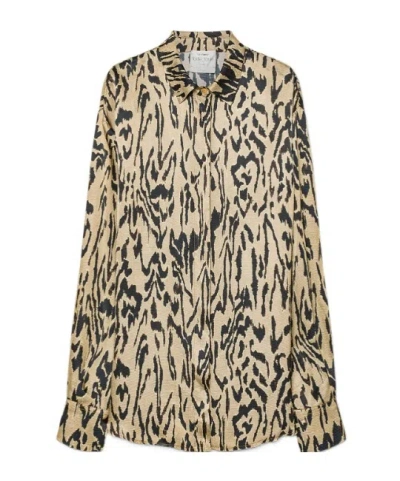 Forte Forte Oversized Satin Shirt With Moiré Print Design In Brown