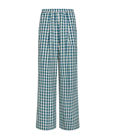 Forte Forte Palazzo Pants In A Peacock Gingham Check In Blue