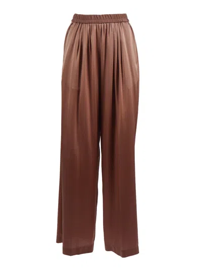 Forte Forte Pantalone Elastico Loose Raso Seta Stretch Shiny In Brown