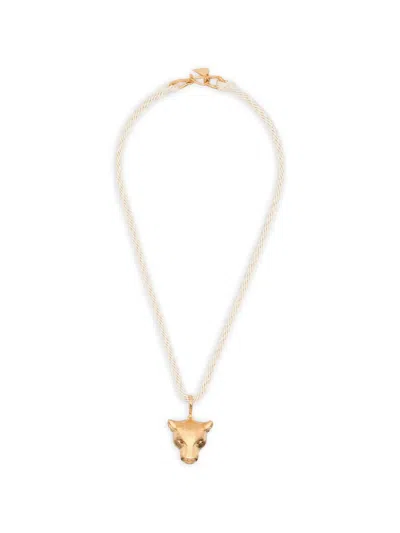 Forte Forte Panther-pendant Rope Necklace In Metallic