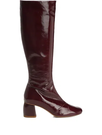 Forte Forte Patent Leather Block-heel Boots In Red