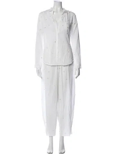 Pre-owned Forte Forte Patterned Crystal Embellishments Pant Set In White