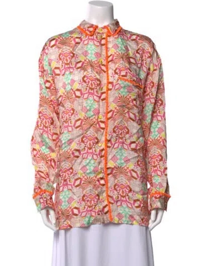 Pre-owned Forte Forte Patterned Long Sleeve Button-up Top In Neutrals